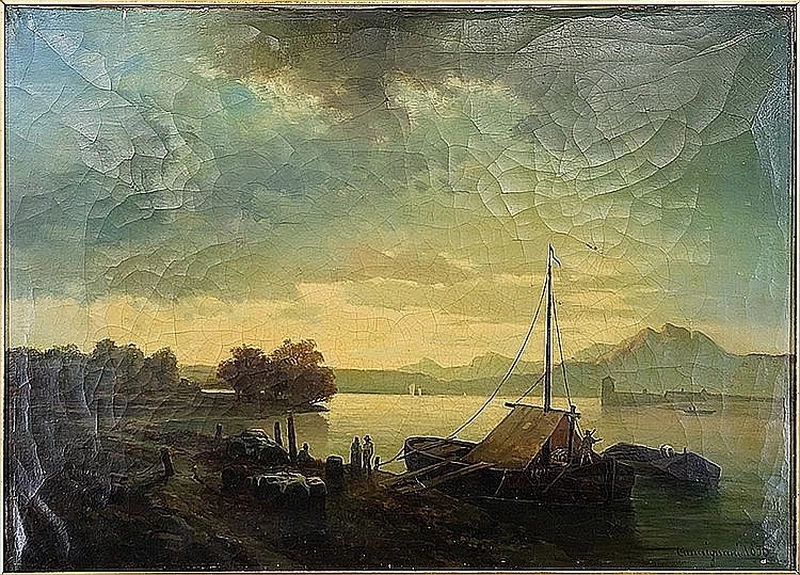 Chiatta fluviale al molo